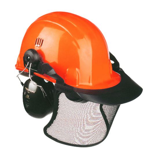 Casco protettivo + cuffia+ visiera conforme alle norme: EN397, EN1731, EN352-2